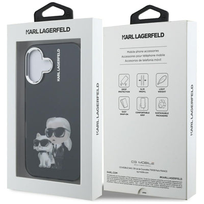 Karl Lagerfeld IML Aquarelle Karl & Choupette & Logo iPhone 16 Case - Black