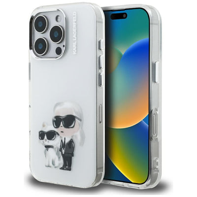 Karl Lagerfeld IML Aquarelle Karl & Choupette & Logo Case for iPhone 16 Pro Max - White