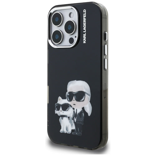 Karl Lagerfeld IML Aquarelle Karl & Choupette & Logo Case for iPhone 16 Pro Max - Black