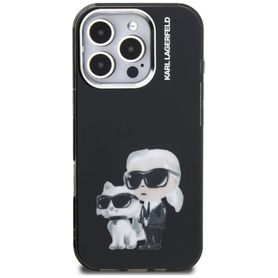 Karl Lagerfeld IML Aquarelle Karl & Choupette & Logo Case for iPhone 16 Pro Max - Black