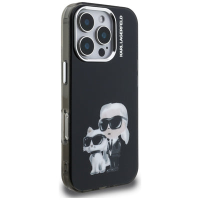 Karl Lagerfeld IML Aquarelle Karl & Choupette & Logo Case for iPhone 16 Pro Max - Black