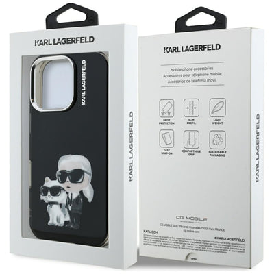 Karl Lagerfeld IML Aquarelle Karl & Choupette & Logo Case for iPhone 16 Pro Max - Black