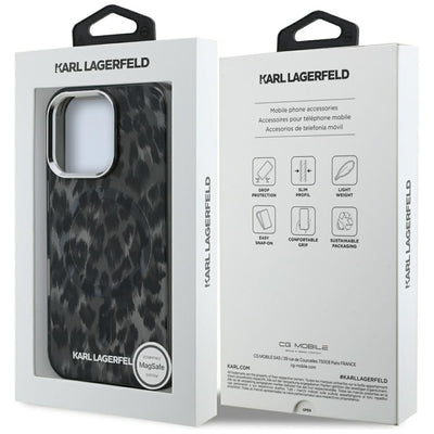 Karl Lagerfeld IML Leopard Pattern MagSafe Case for iPhone 16 Pro Max - Black