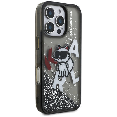 Karl Lagerfeld Liquid Glitter Choupette Logo Case for iPhone 16 Pro Max - Black