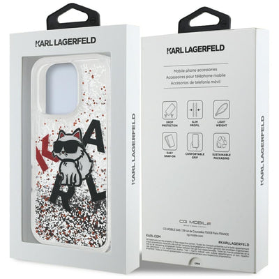 Karl Lagerfeld Liquid Glitter Choupette Logo Case for iPhone 16 Pro Max - Clear