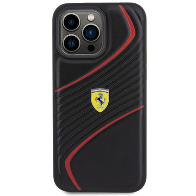 Ferrari Twist Metal Logo Case for iPhone 15 Pro Max - Black