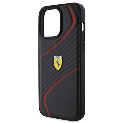 Ferrari Twist Metal Logo Case for iPhone 15 Pro Max - Black