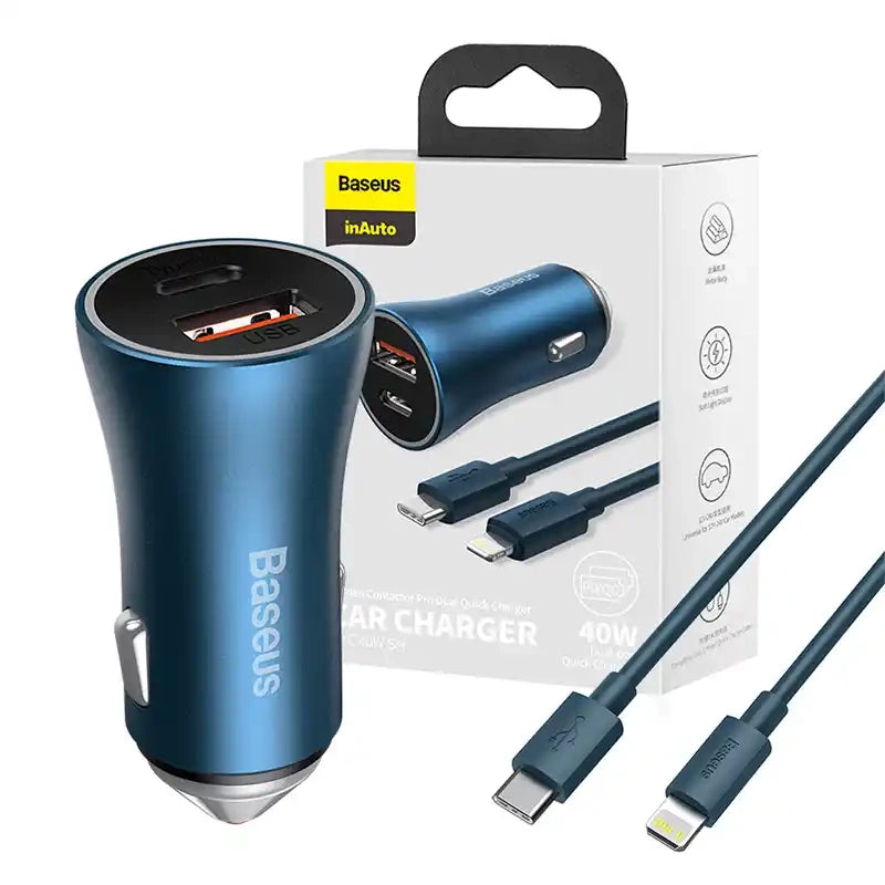 Baseus Golden Contactor Pro car charger, USB + USB-C, QC4.0+, PD, SCP, 40W (blue) + USB-C - Lightning cable 1m (blue) - Product Image 10