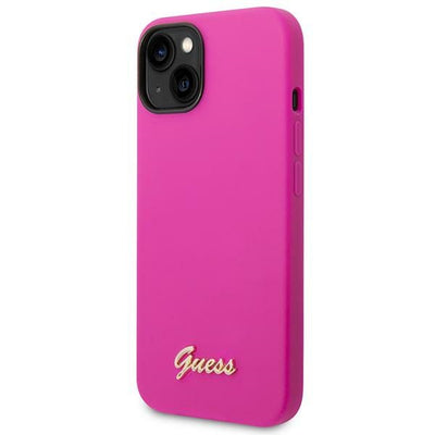 Guess Silicone Vintage Gold Logo Case for iPhone 14 / 15 Plus - Fuchsia