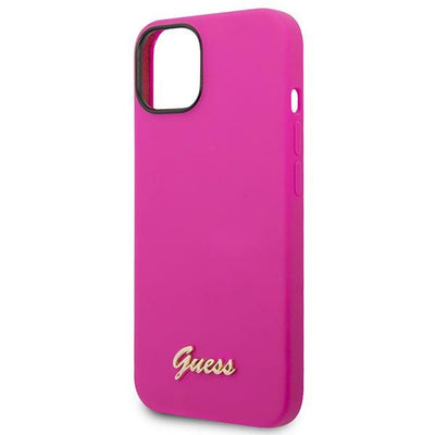 Guess Silicone Vintage Gold Logo Case for iPhone 14 / 15 Plus - Fuchsia