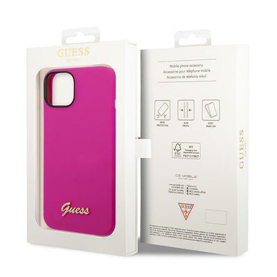 Guess Silicone Vintage Gold Logo Case for iPhone 14 / 15 Plus - Fuchsia