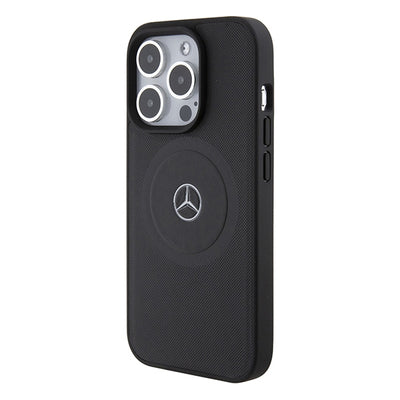 Etui Mercedes Benz Crossed Lines Pattern Leather MagSafe na iPhone 15 Pro - czarne