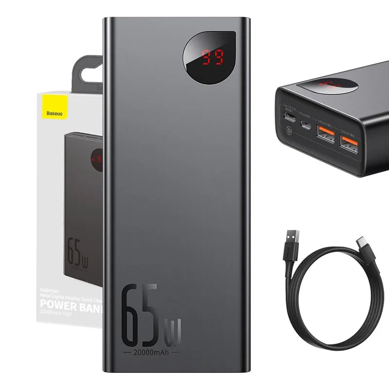 Powerbank Baseus Adaman Metal 20000mAh PD QC 3.0 65W 2xUSB + USB-C + micro USB (Black) - Product Image 1