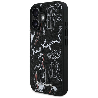 Karl Lagerfeld Grained Pattern & Logo MagSafe Case for iPhone 16 - Black