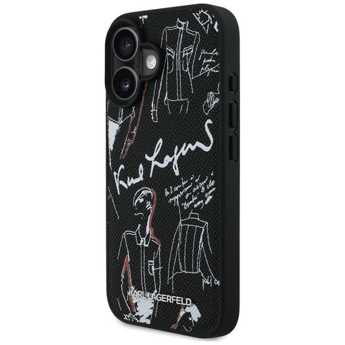 Karl Lagerfeld Grained Pattern & Logo MagSafe Case for iPhone 16 - Black