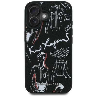 Karl Lagerfeld Grained Pattern & Logo MagSafe Case for iPhone 16 - Black