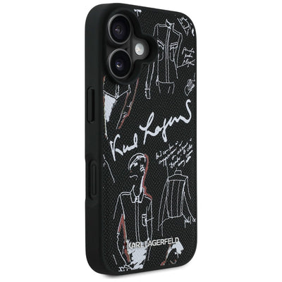 Karl Lagerfeld Grained Pattern & Logo MagSafe Case for iPhone 16 - Black