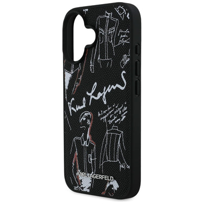 Karl Lagerfeld Grained Pattern & Logo MagSafe Case for iPhone 16 - Black
