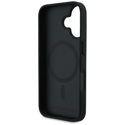 Karl Lagerfeld Grained Pattern & Logo MagSafe Case for iPhone 16 - Black