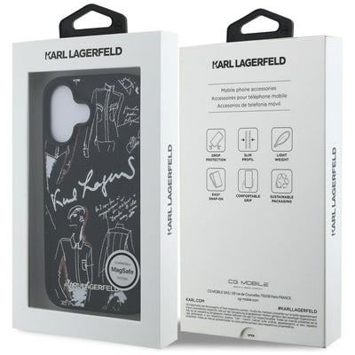 Karl Lagerfeld Grained Pattern & Logo MagSafe Case for iPhone 16 - Black