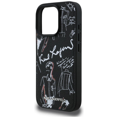 Karl Lagerfeld Grained Pattern & Logo MagSafe Case for iPhone 16 Pro - Black
