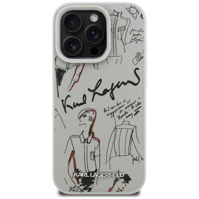 Karl Lagerfeld Grained Pattern & Logo MagSafe Case for iPhone 16 Pro Max - Gray