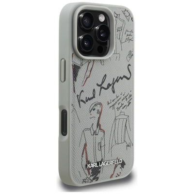 Karl Lagerfeld Grained Pattern & Logo MagSafe Case for iPhone 16 Pro Max - Gray