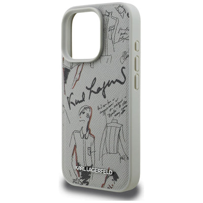 Karl Lagerfeld Grained Pattern & Logo MagSafe Case for iPhone 16 Pro Max - Gray