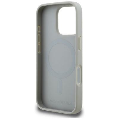 Karl Lagerfeld Grained Pattern & Logo MagSafe Case for iPhone 16 Pro Max - Gray