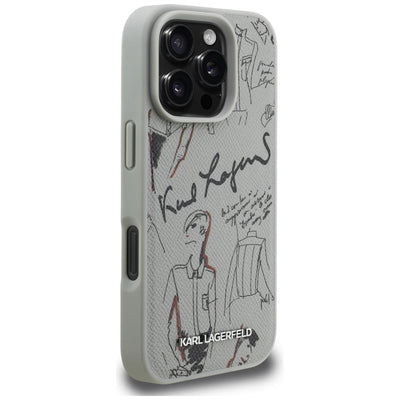 Karl Lagerfeld Grained Pattern & Logo MagSafe Case for iPhone 16 Pro - Gray