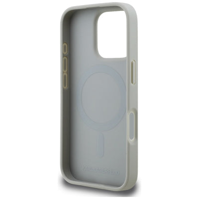 Karl Lagerfeld Grained Pattern & Logo MagSafe Case for iPhone 16 Pro - Gray