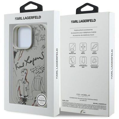 Karl Lagerfeld Grained Pattern & Logo MagSafe Case for iPhone 16 Pro - Gray