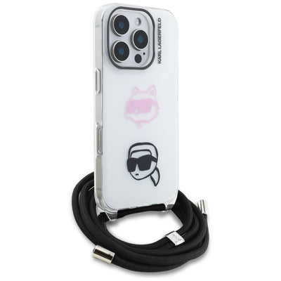 Karl Lagerfeld IML Crossbody Karl&Choupette Head Case for iPhone 16 Pro - White