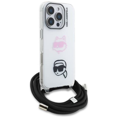 Karl Lagerfeld IML Crossbody Karl&Choupette Head Case for iPhone 16 Pro - White