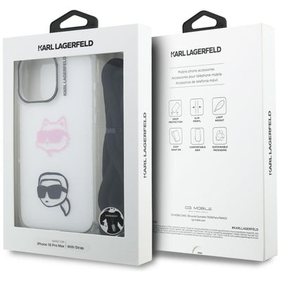 Karl Lagerfeld IML Crossbody Karl&Choupette Head Case for iPhone 16 Pro Max - White
