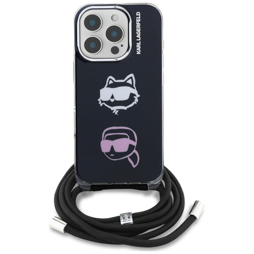 Karl Lagerfeld IML Crossbody Karl&Choupette Head Case for iPhone 16 Pro Max - Black
