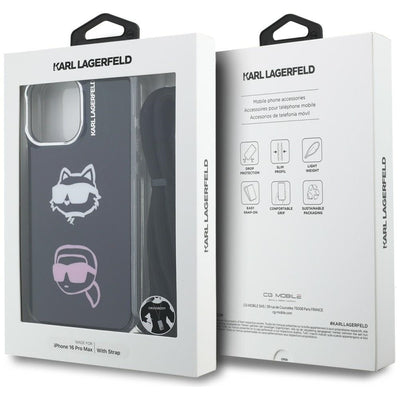 Karl Lagerfeld IML Crossbody Karl&Choupette Head Case for iPhone 16 Pro Max - Black