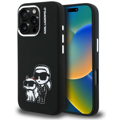 Karl Lagerfeld Silicone Karl&Choupette Sketch MagSafe Case for iPhone 16 Pro - Black