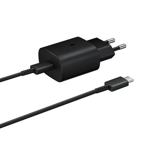 Samsung 25W EP-TA800EBE USB-C Wall Charger with Samsung EP-DA705BBE USB-C / USB-C Cable Replacement Pack - Black