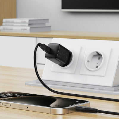 Acefast A118 30W GaN USB-C Wall Charger with 1.2m USB-C to Lightning Cable - Black