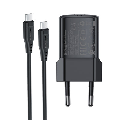 Acefast A118 30W GaN USB-C Wall Charger with 1.2m USB-C to Lightning Cable - Black