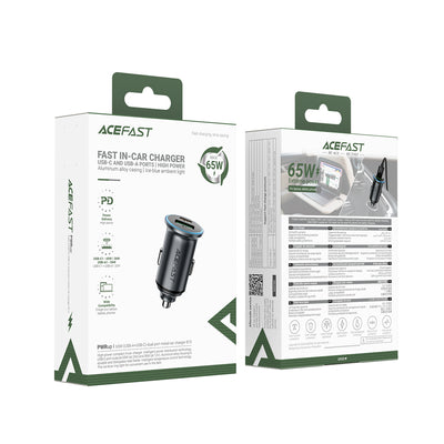 Acefast B15 65W USB-A + USB-C Car Charger - Gray