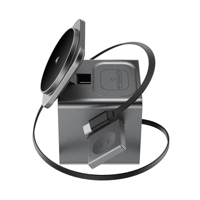 Acefast E34 22.5W 3-in-1 inductive charger with built-in cable for smartphone and smartwatch - gray