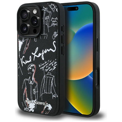 Karl Lagerfeld Grained Pattern & Logo MagSafe Case for iPhone 16 Pro Max - Black