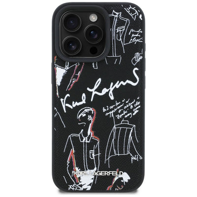 Karl Lagerfeld Grained Pattern & Logo MagSafe Case for iPhone 16 Pro Max - Black