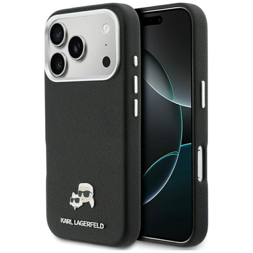 Karl Lagerfeld Karl & Choupette Head Pins Saffiano MagSafe Case for iPhone 17 Pro Max - Black