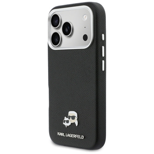 Karl Lagerfeld Karl & Choupette Head Pins Saffiano MagSafe Case for iPhone 17 Pro Max - Black