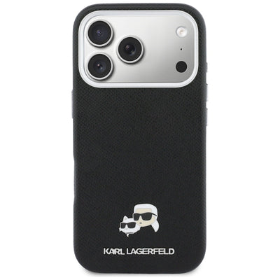 Karl Lagerfeld Karl & Choupette Head Pins Saffiano MagSafe Case for iPhone 17 Pro Max - Black