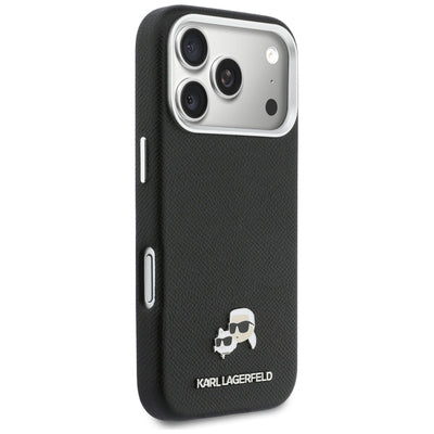 Karl Lagerfeld Karl & Choupette Head Pins Saffiano MagSafe Case for iPhone 17 Pro Max - Black