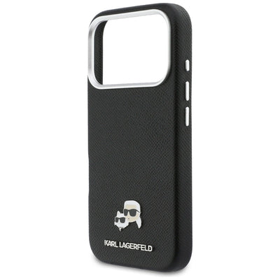 Karl Lagerfeld Karl & Choupette Head Pins Saffiano MagSafe Case for iPhone 17 Pro Max - Black